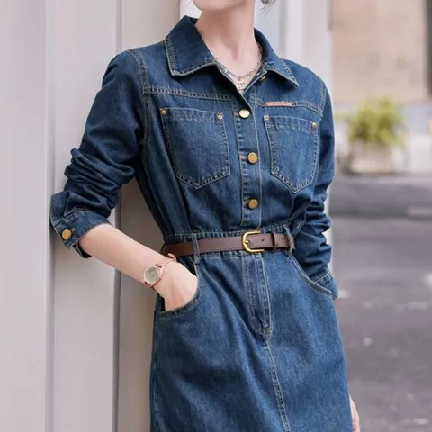 [블랙퀸]마감할인 데님 셔츠카라 원피스 blk000280