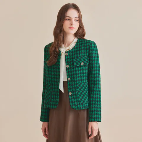 [ 롯데백화점 ][포커스]체크트위드포켓라운드넥자켓 PBBF3F3JK1051