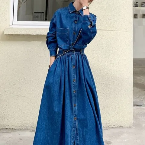 [드레스허그] 밀라 블루 데님 롱 원피스