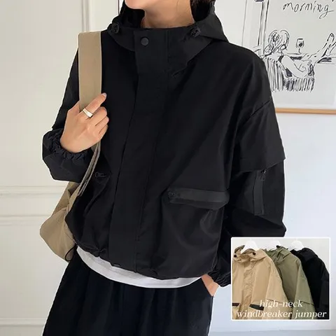 [시크폭스][made]더블지퍼 하이넥바람막이점퍼