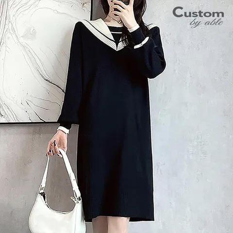 [한정/특가] 러블리 세일러 긴팔 니트 원피스_C2309OP627C