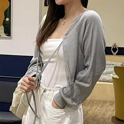 [에스이엔몰]  크롭 가디건 스트링 팔뚝 커버 볼레로