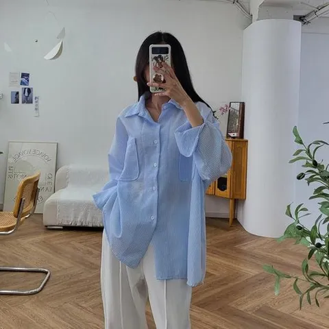 [더폰드] 지지미 루즈핏 스트라이프셔츠[3컬러]