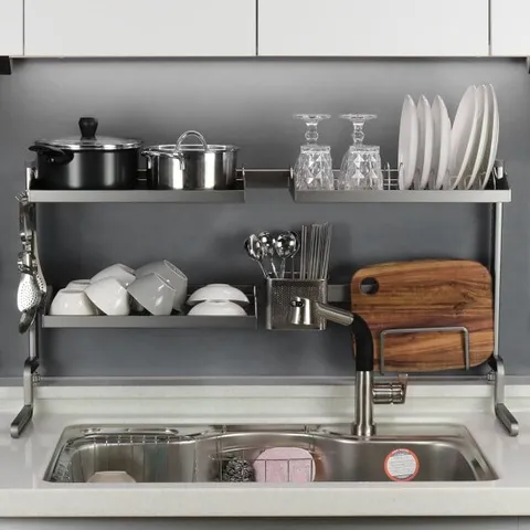 에넥스 무타공 2단 높이조절 식기건조대 티타늄컬러 주방 선반