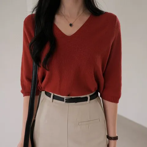 [GS단독-시크폭스][made]멜리사 브이넥7부소매니트