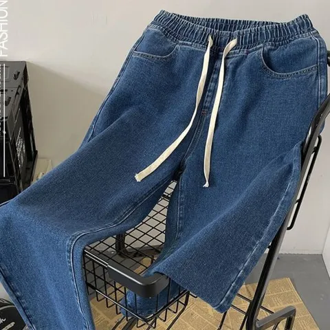 [모어씨유] 하이 데님 팬츠 밴딩 와이드 청바지