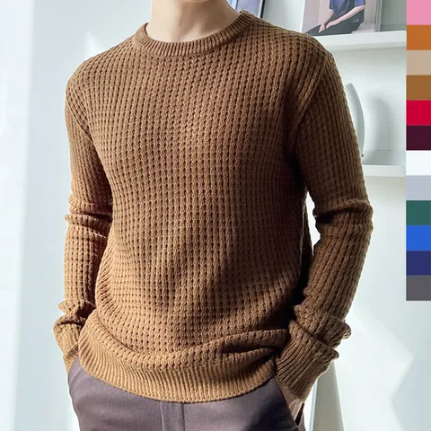 남자 봄가을 라운드넥 와플 니트DM-KN-QCHE1004M-브라운