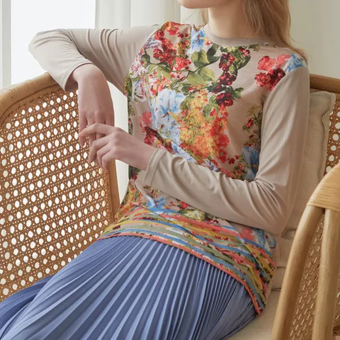 바띠 플라워 쉬폰 티 스판 블라우스 엄마옷 중년 미시 홈쇼핑