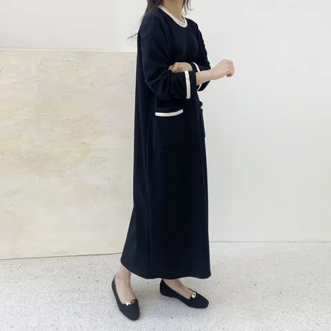 포켓배색롱원피스 임산부원피스 빅사이즈원피스 가을원피스