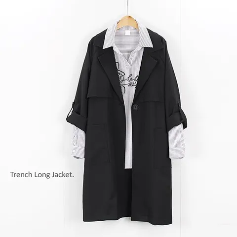 [해피통통] 빅사이즈 트렌치 롤업 자켓 여성 정장 롱재킷 캐주얼한 아우터 여성의류