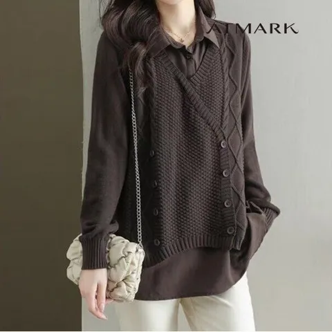 ATMARK 버튼업케이블니트_AA36KN006G