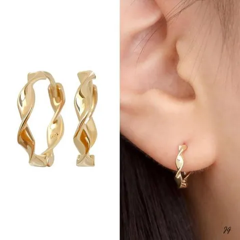 14K 웨이브 골드 원터치 링 금 귀걸이