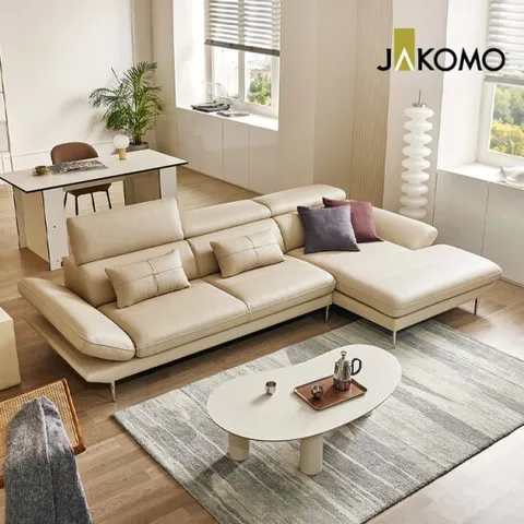 [자코모]메이트 멀티 4인 카우치형 기능성 슈렁큰 천연면피 소가죽 소파+쿠션2개