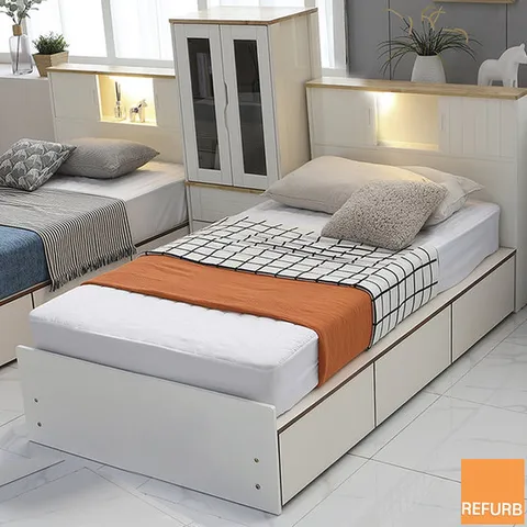 리퍼 아리아 원목 LED 조명 수납 서랍형 침대프레임 슈퍼싱글(SS) 화이트내추럴