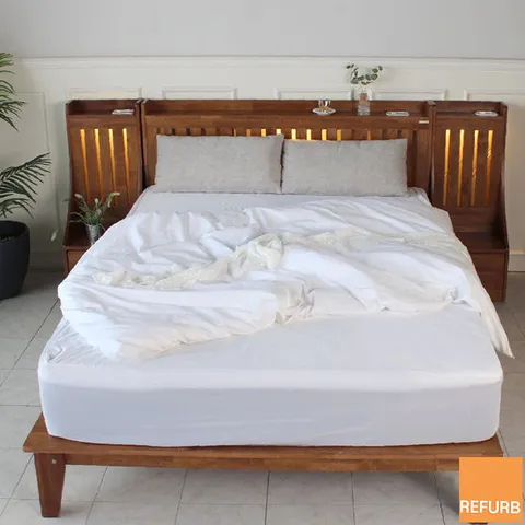 리퍼 원목 소피아 LED조명 평상형 침대프레임 퀸(Q) 월넛