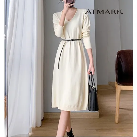 ATMARK (77까지)미니멀브이원피스+벨트SET_AA36OP044G