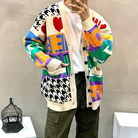 맨스토리 / 박스 언발 하운드 체크 낙서 남자 봄 가디건