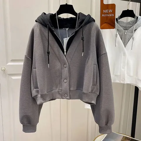 코코에보니HD-08 크롭탑후드집업점퍼 간절기점퍼 크롭탑