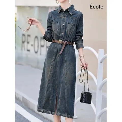 [에꼴드파리]데님 긴팔 롱원피스_F39WOB007Z