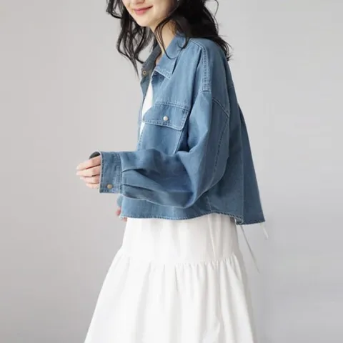 [이쁘다] 로우 언발 데님셔츠 자켓