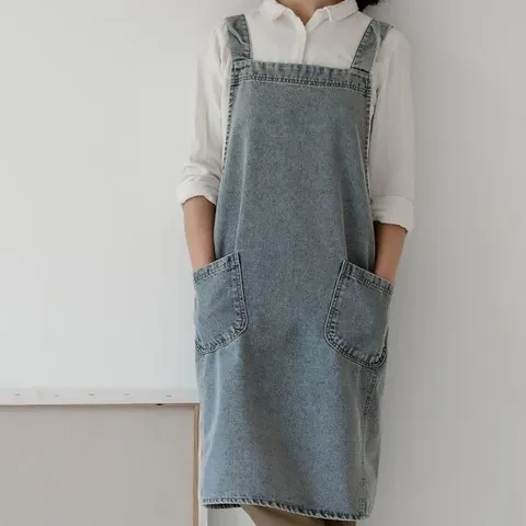 데님 앞치마 원피스 주방 플로리스트 공방 어린이집 유치원 교사