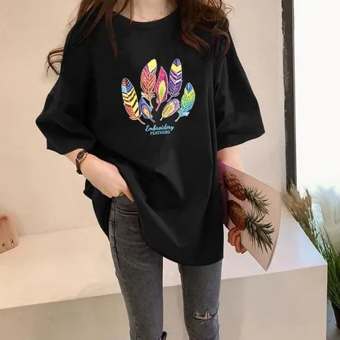 여자 여름 쿨링 찰랑티 실켓티 깃털 반팔 티셔츠