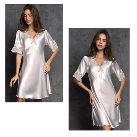 로맨틱 반팔 실크 슬립 섹시슬립 원피스 잠옷 파자마