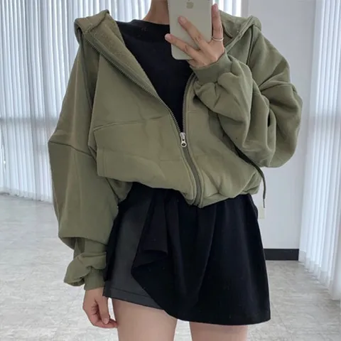 [페리엠]후드 캐주얼 집업 크롭 데일리 제니후드집업