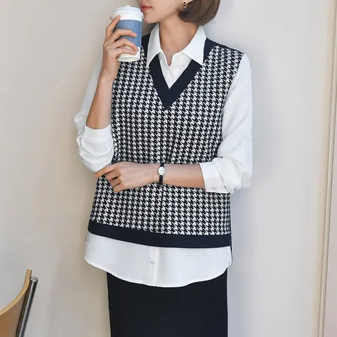 [마이더스비] [롤업] 위고 체크 레이어드 셔츠