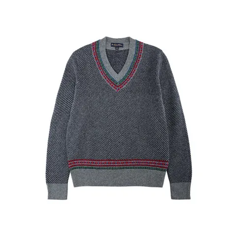 [FW 시즌오프 50%] 램스울 자가드 테니스 V넥 스웨터 (미디엄그레이) (BBWNMM0904WDF)