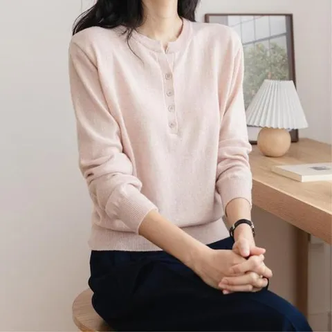 [모드제니] 여성 캐시울 라운드 버튼 니트 6컬러