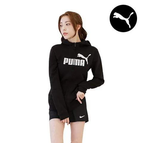 푸마키즈 주니어 여성 후드집업 자켓 후디 블랙 587048-01