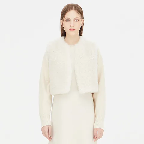 [시슬리] 캐시미어 퍼 베스트 가죽 점퍼_SAFU31361IV