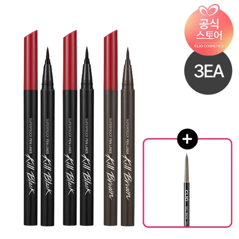 [3EA] 클리오 수퍼프루프 펜라이너+(증정)슬림브로우 랜덤홋수