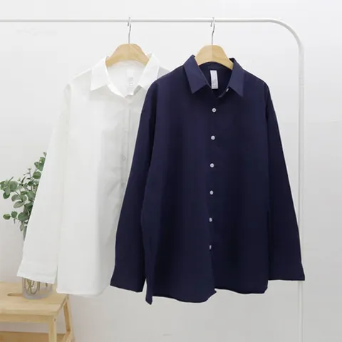 (오버핏) 스판 빅사이즈 셔츠/ 여성 화이트 남방