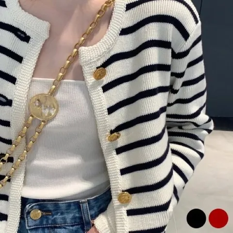 여성 고급스런 단주 스트라이프 가디건 URD-227
