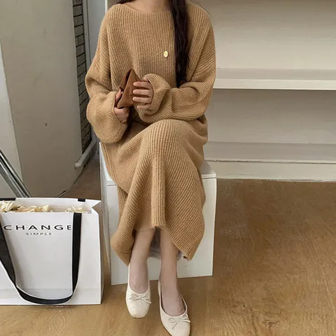 [이쁘다] 로펫 루즈핏 롱 니트 원피스