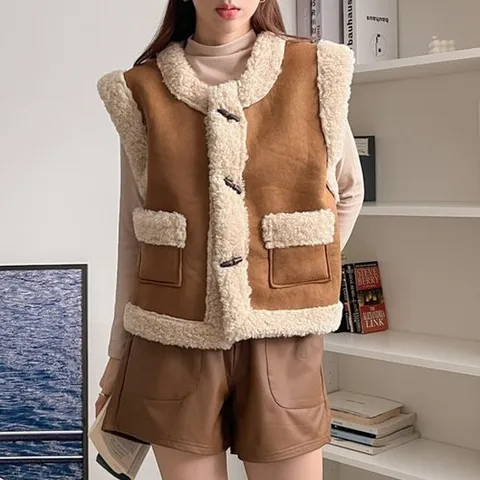 플러리싱 / 더플 무스탕 퍼 숏 베스트  플러리싱