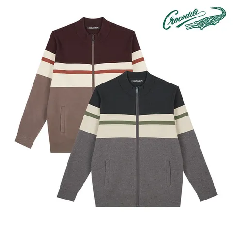 [크로커다일] 컬러 블록 풀집업 니트 CDAA9KJ3372