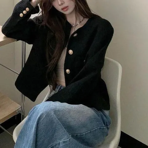 [시스터즈] 여성 크롭재킷 가을 가디건 숏 노카라