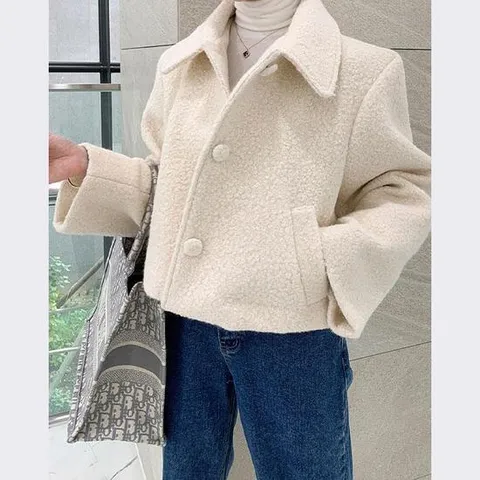 카라넥 숏 크롭 싱글 코트 겨울 자켓 코디 룩