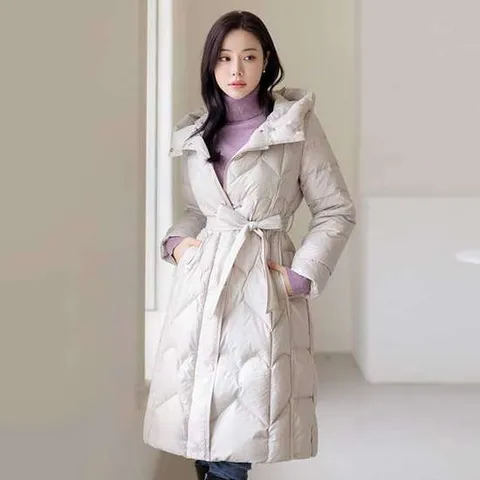 [루이스엔젤] 구스다운 100 하트 퀄팅 후드 롱 패딩 코트