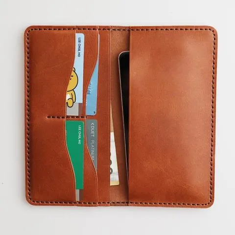 수제 가죽 핸드폰 지갑 베지터블 투톤브라운