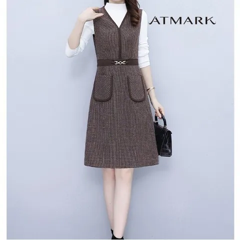 ATMARK 네추럴체크미디원피스_AA39OP018G
