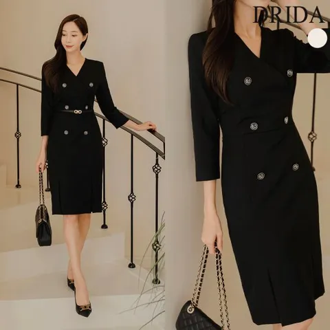 브이넥 슬림핏 H라인 빅사이즈 정장 원피스 하객 미시 상견례