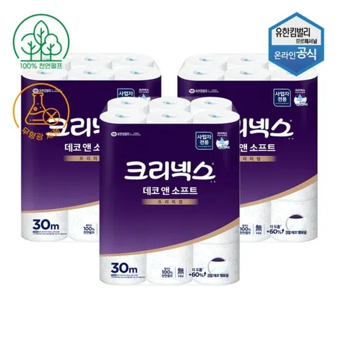 크리넥스 데코앤소프트 두루마리 3겹 30m 24롤 X 3팩 45178