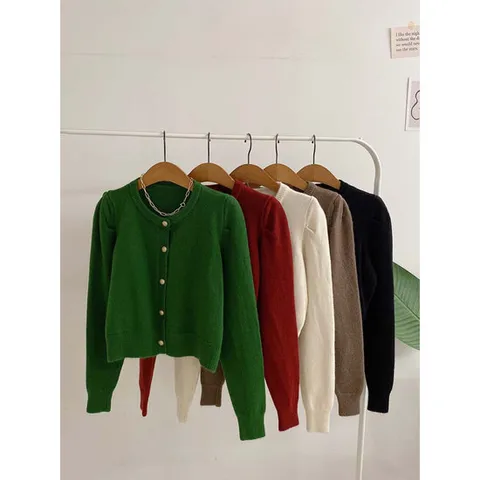 허니제이 / 소텐 골드버튼 퍼프소매 가디건5color