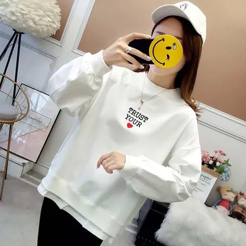 라운드넥 꾸안꾸 러블리 심플 데일리한 여성 긴팔티