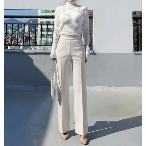 겨울 기모 울 일자핏 심플 핀턱 슬랙스 정장 바지 룩