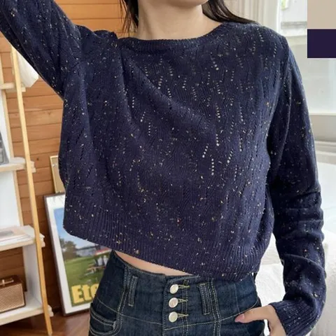 여성 라운드 크롭니트 1P 간절기 긴팔 데일리 웨어